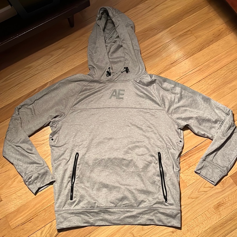 American Eagle grey/silver/black athletic hoodie w/ reflective logos size M